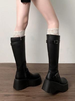 Высота не выше колена Европейские и американские ботфорты высокого класса осенняя коллекция ботфорты на толстой подошве для женщин