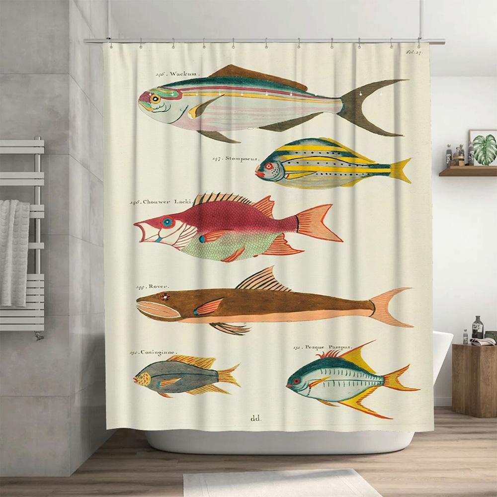 Винтажная картина с рыбами Шторка для душа 180*240 см Водостойкая ткань для ванной Комнатные декоративные принадлежности в различных цветах