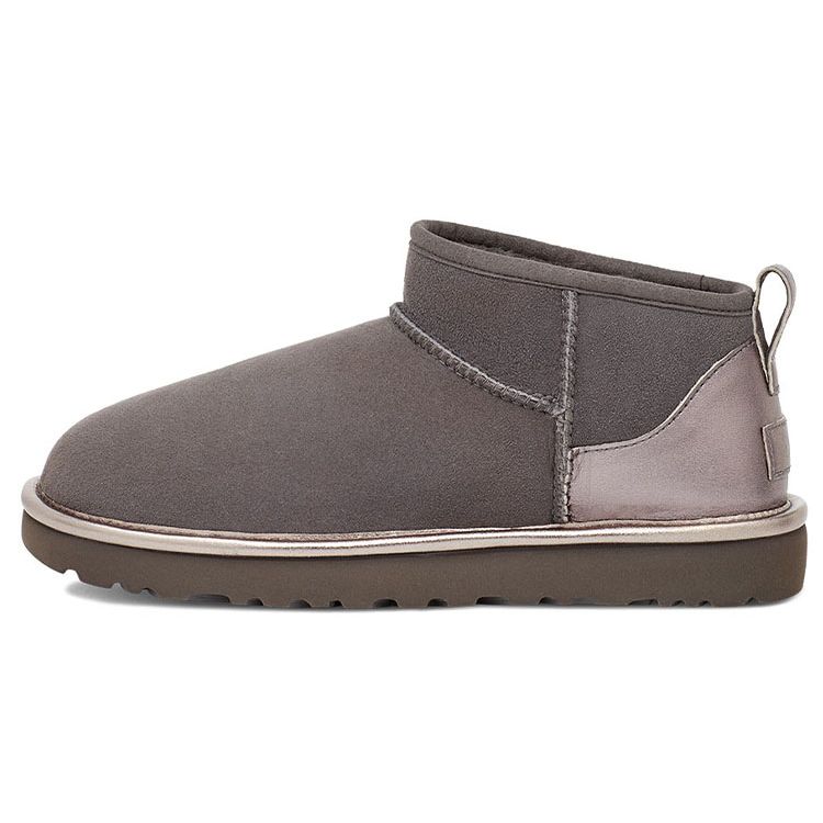 UGG Classic Ultra Mini Shine Sheepskin Warm Durable Comfortable Ankle Snow Boots Women Boots Charcoal 1123634-CHRC