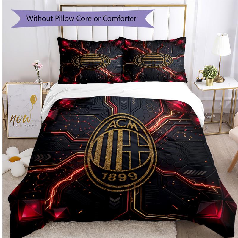 AC Milan Pattern Printed 3PCS Bedding Set Soft Skin-Friendly Washable Duvet Cover & Pillowcases Set All Season Bedroom