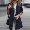 Women's Fashion Solid Color Long Sleeve Pocket Button Collar Slim Coat