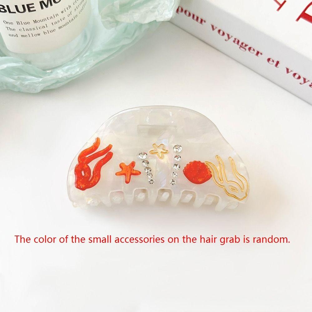 Starfish Ocean Shell  Hair Grab Hair Clip Acrylic Shark Clip Cute Rhinestone  Hair Claw  Girls
