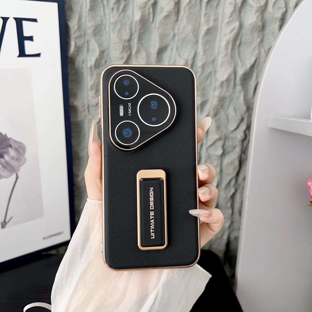 Для Huawei Pura 80 70 Pro Plus Ultra Чехол из натуральной кожи Защита объектива камеры Держатель для пальцев Металлическая подставка Гальваническое покрытие