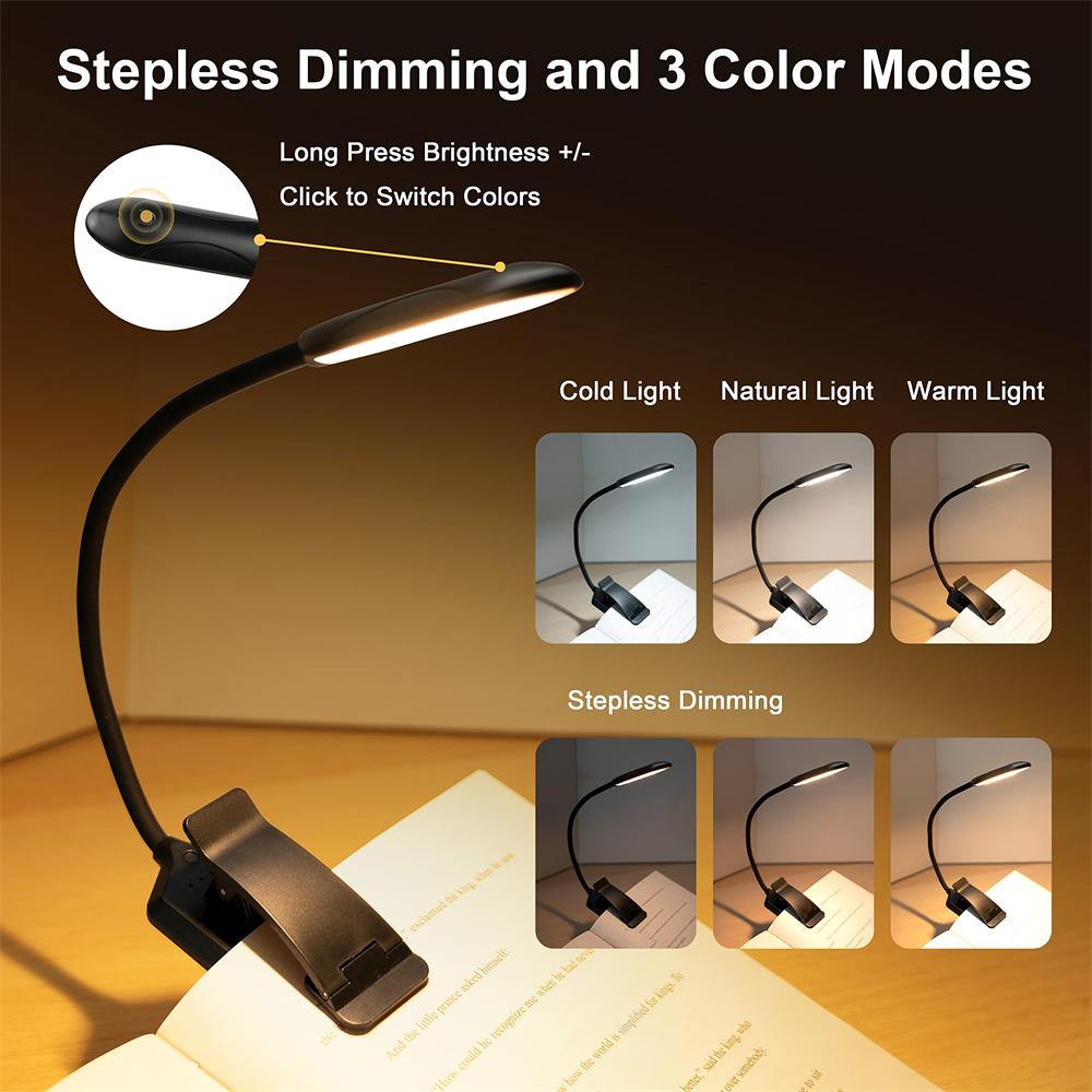 Rechargeable LED Small Book Light Portable Clip on Reading Night Light with Clamp Kids Gooseneck Eye Protection