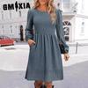 Spring Autumn O-Neck Knit Long Sleeve Fashion Dresses