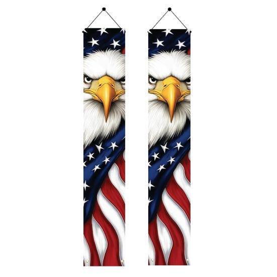 4th of July Patriotic Door Banners Outdoor Patriotic American Flag Hanging Porch Sign for Independence Day Memorial Day Decor