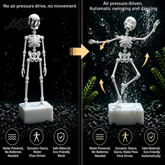 Non-Toxic Aquarium Accessory Dancing Skeleton Bubbler Ornament, Air?Powered Moving Fish Tank Safe PLA Reptile Habitat Decor, Underwater Funny