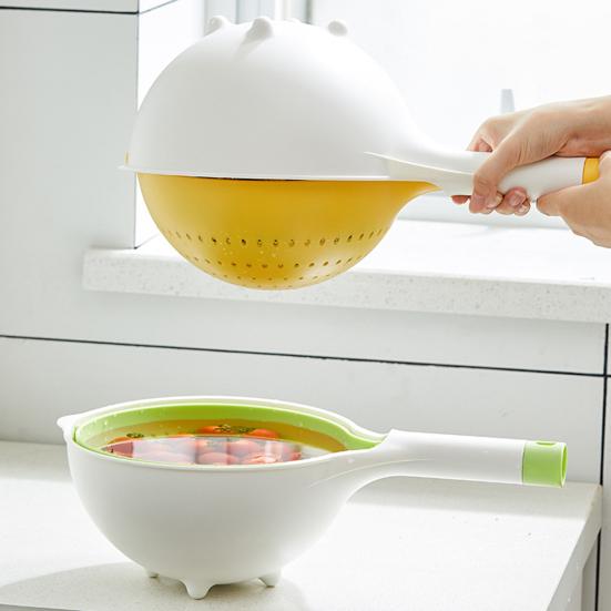 Двухслойная сливная корзина с длинной ручкой, пищевая, без содержания бисфенола А, наклонная, поворотная, быстросливная, миска для очистки фруктов, корзина для хранения