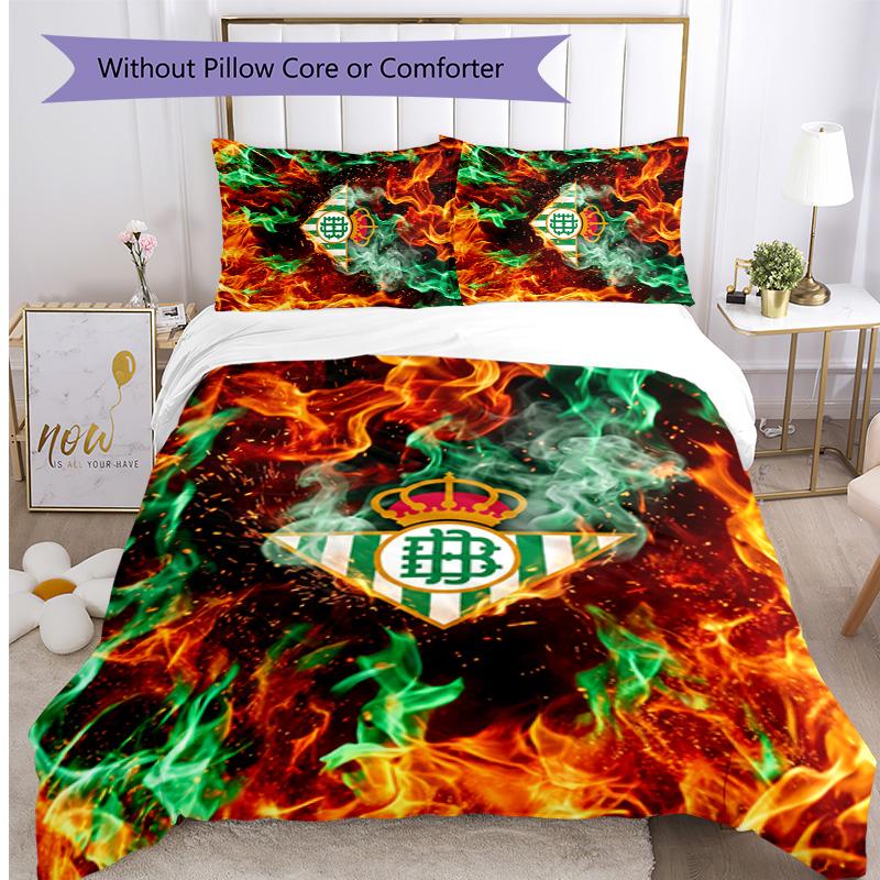 Real Betis Football Printed 3 Pieces Bedding Set, Comfortable Skin Friendly Bedroom Duvet Cover Set