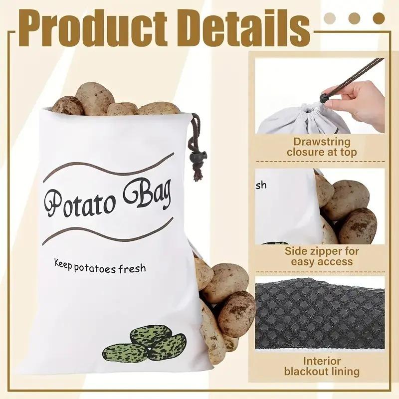 Potato Onion Storage Bag Keep Fresh Vegetable Fruit Organizer Drawstring Canvas Bags Reusable Sacks Holds Keeper Large Capacity