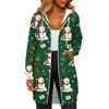 Women's Fashionable Christmas Printed Long Sleeved Drawstring Hooded Zipper Pocket Long Casual Sweatshirt Jacket