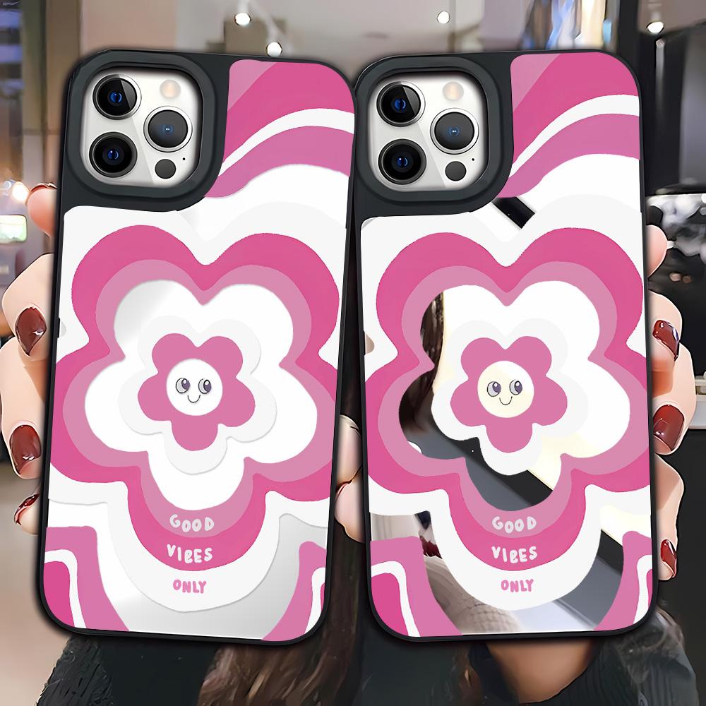 Mirror Phone Case for iPhone 15 11 13 14 for 15 16 Pro Max 12 13 16 Pro Cloud Flower and Animal Cute Style Phone Case