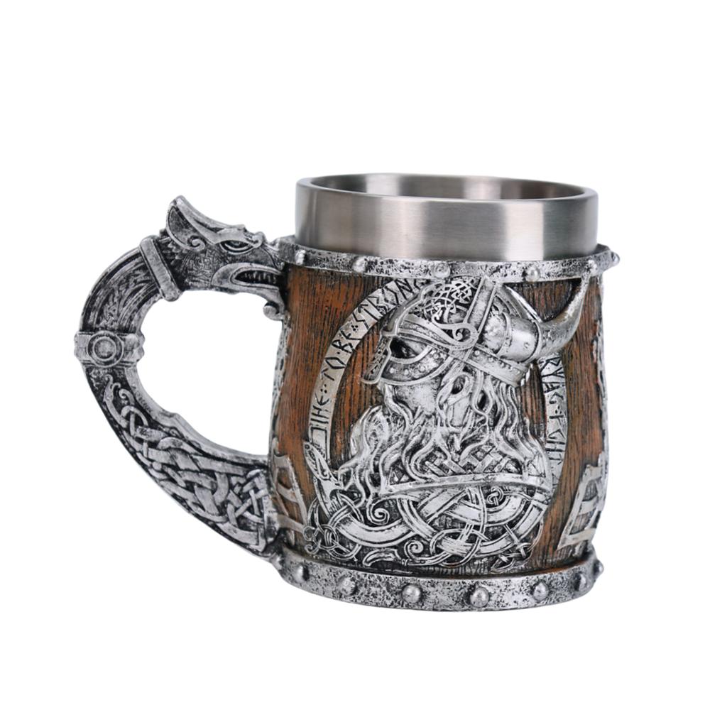 Medieval Viking Dragon Beer Mug Stainless Steel Lined Resin 450ML Large Capacity Barrel Mug Halloween Home Decoration