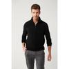 Men's Black Fleece Sweatshirt Stand Collar Cold Resistant Half Zipper Regular Fit E001068