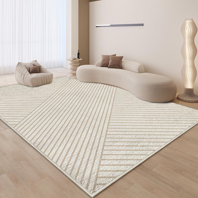 Minimalist Beige Geometric Pattern Rug Anti Slip Wear Resistant Floor Mat For Living Room Sofa Bedroom Home Decor