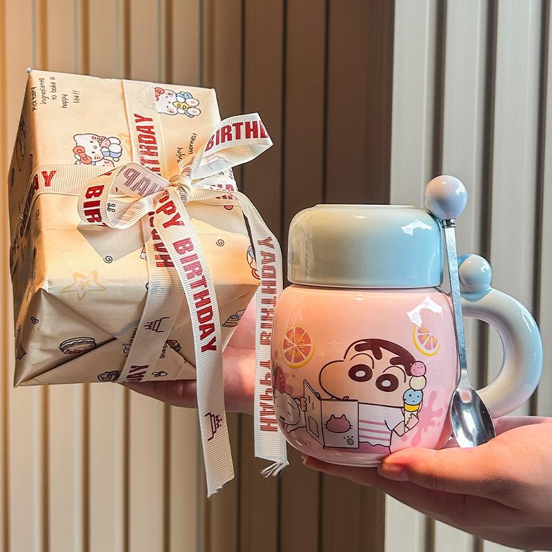 Crayon Xiaoxin Ceramic Kettle High-value mug with lid Cute large-capacity coffee water cup Birthday gift