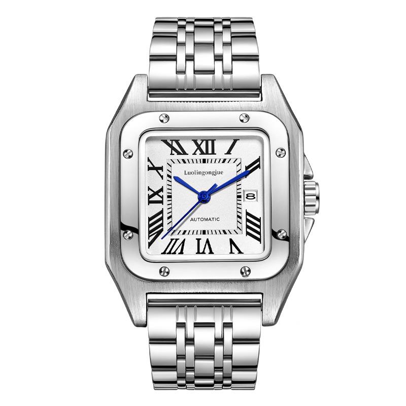 Мужские автоматические водонепроницаемые механические часы Santos с большим циферблатом и дизайном в виде полых полос