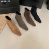 2025 New Square Head Low Tube Thin Versatile Rear Zipper Martin Fashion Suede Belt Buckle Women's Short Boots