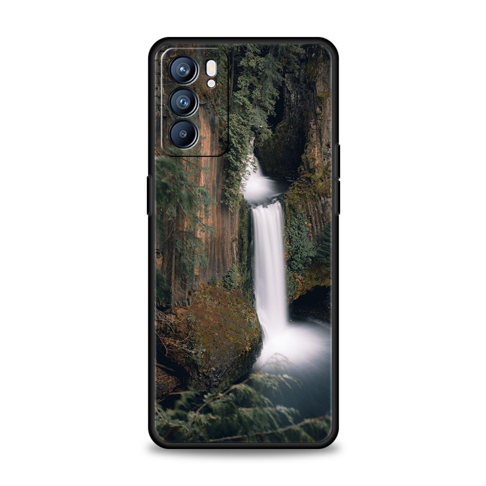 Waterfall Nature Trees Ship Phone Case For Oppo A54 A53 A52 A9 2020 A15 A95 A16 A76 A74 A12 Find X5 SE Reno6 Pro Plus 5G Cover