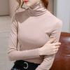 Turtleneck Bottoming Shirt Women's Autumn and Winter New Fashion Solid Color Long-sleeved T-shirt with Fleece Warm Inner Waist Top