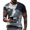 New Denim Pattern 3D Men's T Shirt Summer Short Sleeve O-Neck Pullover Fashion Street Sportwear Oversized Casual Male Clothing