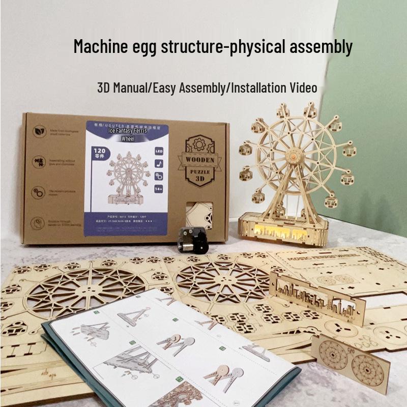 DIY 3D Wooden Ferris Wheel Puzzle: High Difficulty Mechanical Music Box Model