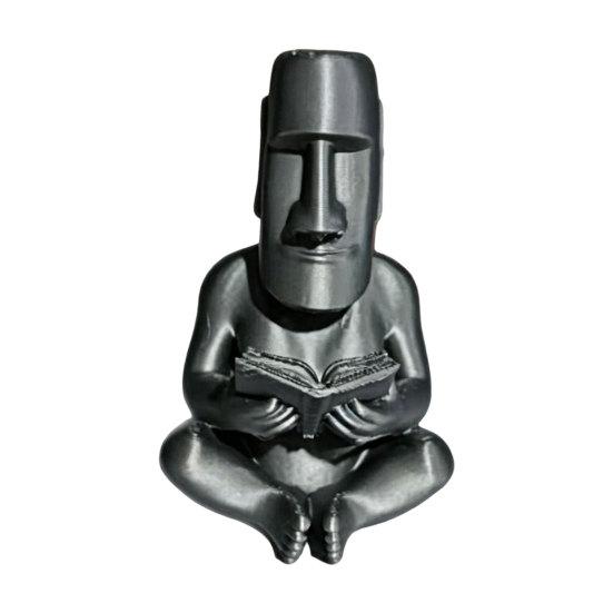 jijijing 3D Printed Reading Moai Figurine Ornament, Cross-Legged Sitting Statue Desktop Decoration, Creative Sculpture, Unique Gift for Students