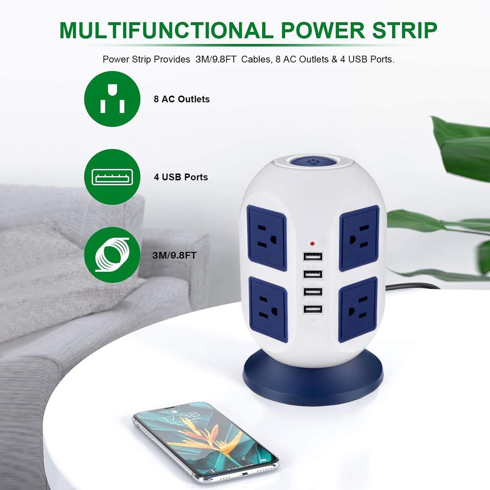 Tower Surge Protector with Surge Protector 8 AC Outlets 4 USB Port Power Strip Tower Long