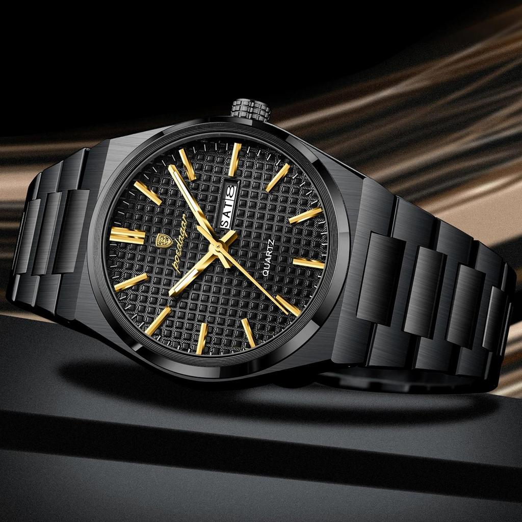 POEDAGAR Роскошные мужские часы Дата Неделя Водонепроницаемые Светящиеся Часы из Нержавеющей Стали Для Мужчин Повседневные Кварцевые Мужские Часы