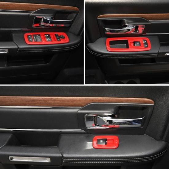 4pcs Inner Window Lift Switch Panel Trim Decor Cover for Dodge Charger 2011+ Red