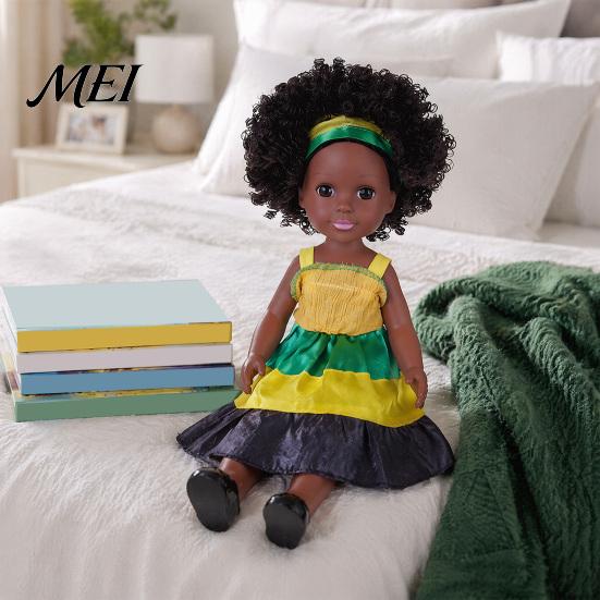Toddler Toys for Imaginative Play 14 Inch Black Doll with Afro Hair, Soft Vinyl Posable African American Dolls Curly Hair Kids, Dress Up Fashion