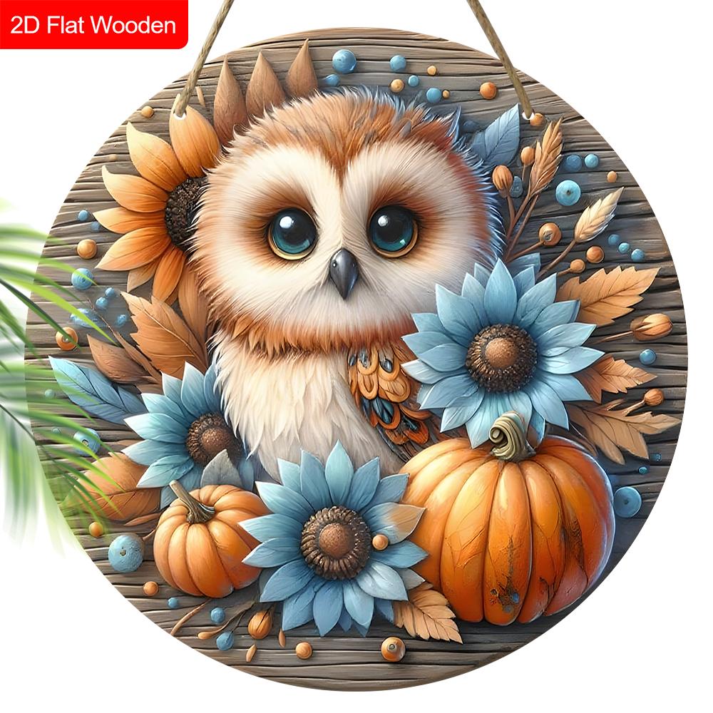 4 Different Styles of Russian Wooden Sign with Owls Pattern, Round Sign for Front Door, Wall Hanging Decor, Ideal Gift for Friend & Family