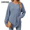 Autumn and Winter Women's Blouse Long-sleeved Loose Round Neck Pit-stripe Milled Tops