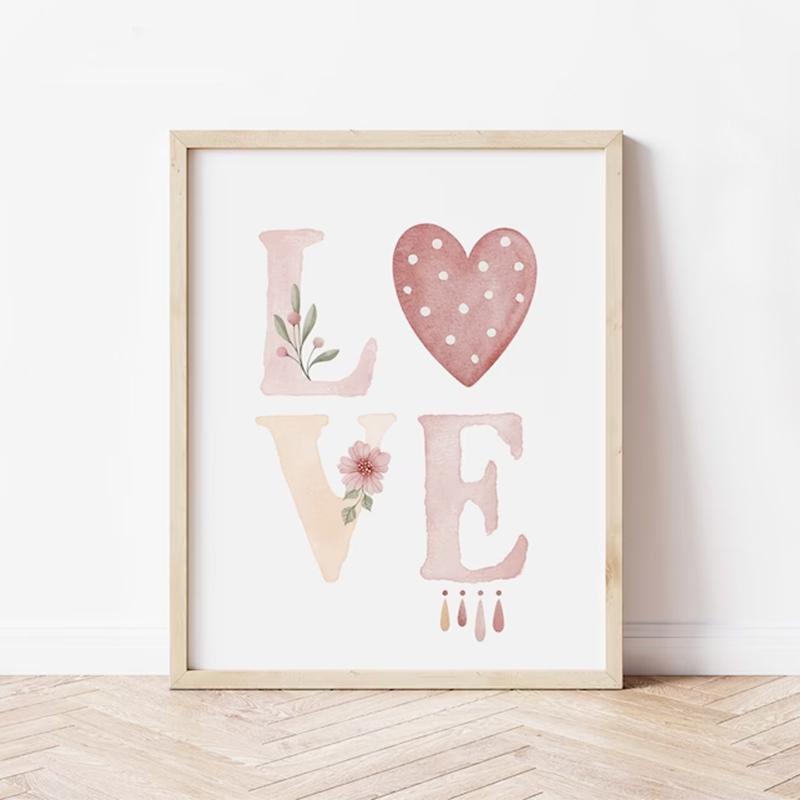 Bohemian Style Rainbow Series Canvas Painting Pink Sun Love Heart Cosy Wall Art Girls Bedroom Trend Decoration Unframed Poster