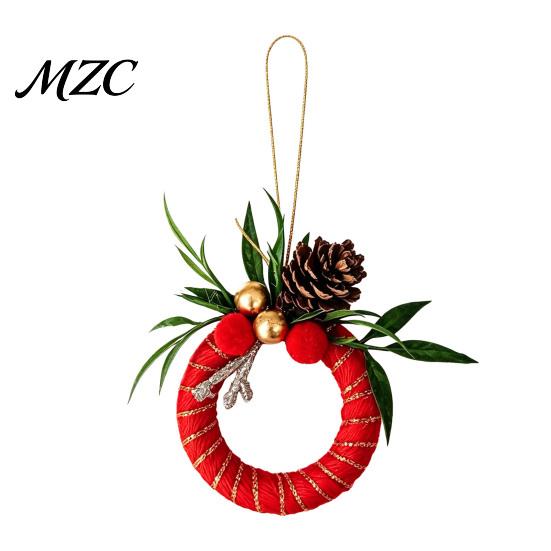 Christmas Tree Pendant Mini Wreath Ornament, Miniature Artificial with Bow, Holiday Hanging Decorations Pinecone, Xmas for Party