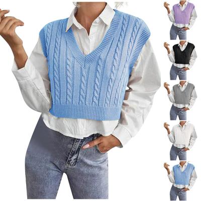Женская повседневная пуловерная рубашка с v-образным вырезом, цветной свитер без рукавов, жилет
