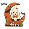 Водонепроницаемые ornaments из массива дерева Хэллоуин Ретро Тыква Колдунья Кошка Призрак Фигурки на Основании в виде Полумесяца, Жуткие Винтажные Осенние Праздничные Принадлежности