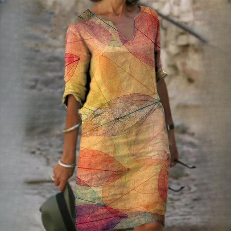 GMXIA Летний принт свободный бамбуковое волокно пенька цветочный короткий рукав женский винтажный литературный круглый вырез рукав пять четвертей