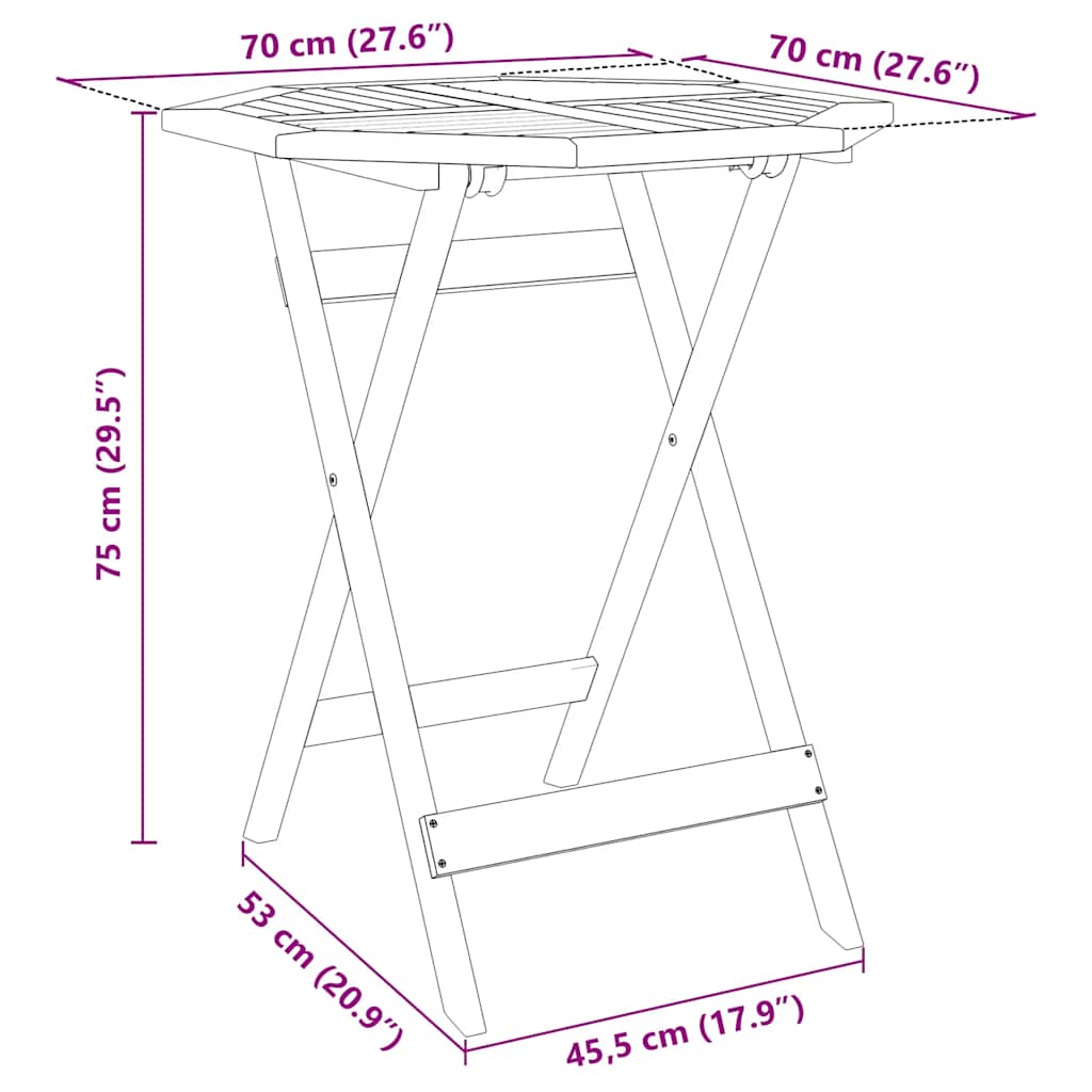 Folding Garden Table Ø70x75 cm Solid Acacia Wood