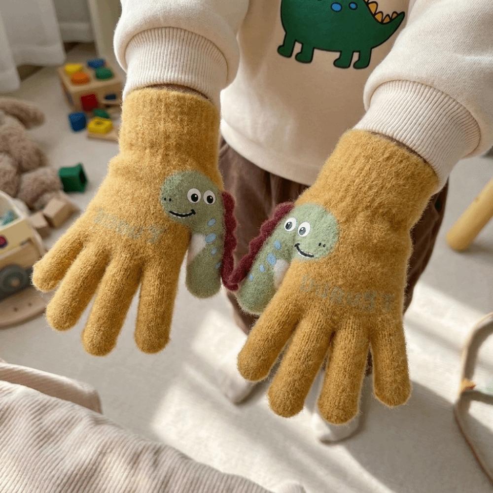 Warm Winter Dinosaur Gloves Thicken Knitted Gloves Cute Kids Full Finger Mittens Children