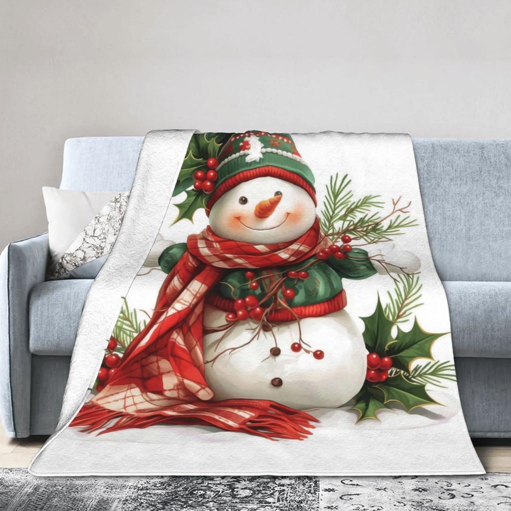 Christmas Snowman Plush Blanket Children Flannel Throw Blanket For Home Decor Warm Custom Quality Bedspread Gift