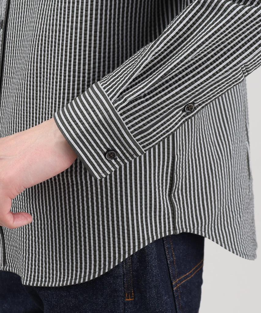 Takeo Kikuchi Повседневная антибактериальная и всесезонная трикотажная рубашка из сирсакера светло-бежевого цвета, размер 03 07081506, устойчивая к запаху, рубашка, мужская, (051), (L),