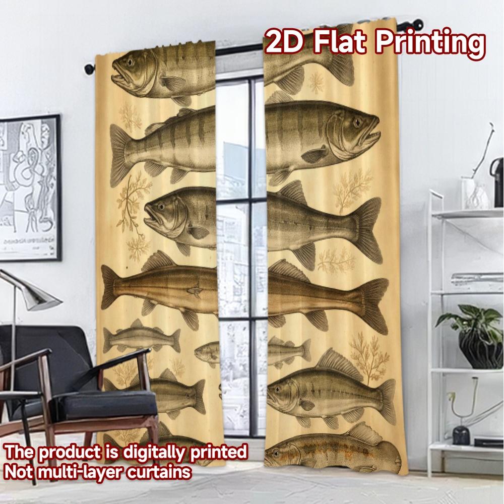 2D FLAT PRINTING 2pcs Curtains (Without Rod) Antique Fish Illustration Popular Curtains&Window Treatment Yarn Curtains