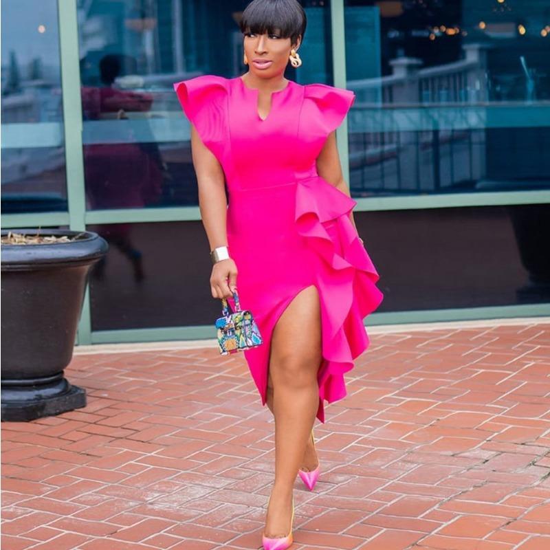 Женское платье больших размеров, однотонное, с разрезом больших размеров, нерегулярные банкетные платья, платья