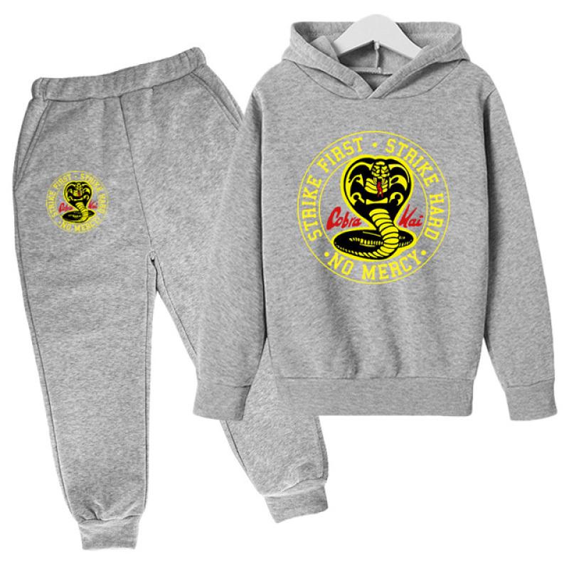 Spring Autumn Boys Casual Cobra Kai Print Long Sleeve Pullover Hoodie+Pants Clothing 2PCS Tracksuit Girl Boys Clothes