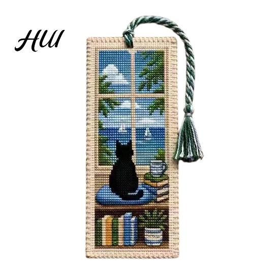 Reading Accessory DIY Stitch Bookmark Kit for Adults Beginners, Seasonal Cat Vintage Style Handmade Embroidery Kit, Gifts Lovers, Readers Dialogue