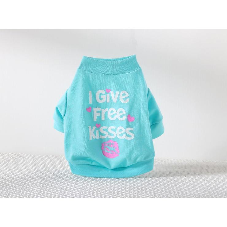 Dog T-Shirts for Small Dogs Girl Free Kisses Cotton Sleeve T Shirts for Puppy Girls, Medium