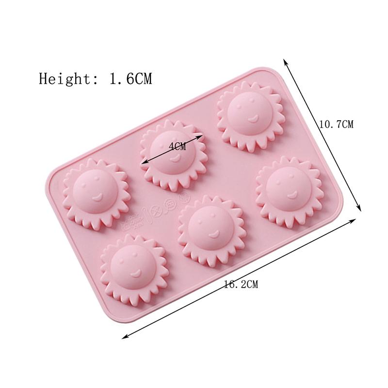 Sun Shape Silicone Cake Mold, 6 Cavities, Cookie Chocolate Ice Cube Mould, Nonstick Candy Baking Mold, DIY Cake Decoration Tool