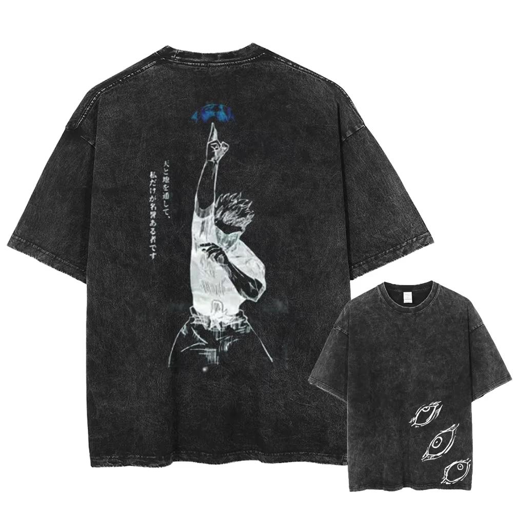 2026 Hot Sale Gojo Satoru Jujutsu Kaisen T Shirt Men Women Tshirt Washed Cotton T-shirt Clothing Summer Short Sleeve Oversized Tees Streetwear
