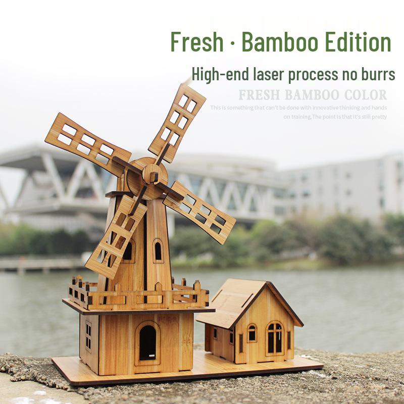 Дышите свежим воздухом Голландская ветряная мельница Деревянная 3D-пазл Модель Игрушка Украшение